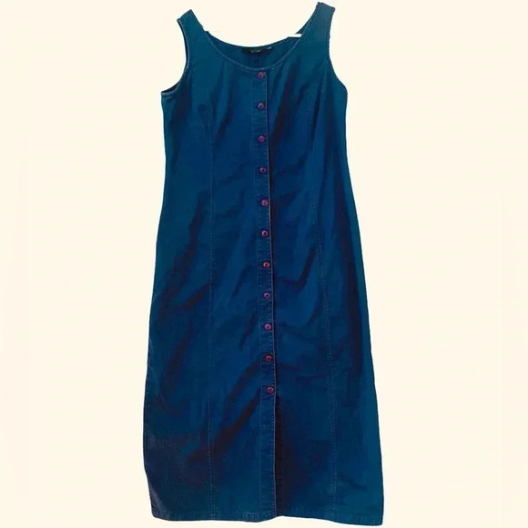 Vintage “Racing Green” Blue Button Down Midi Dress- Size 14R (Large) - Picture 2 of 8